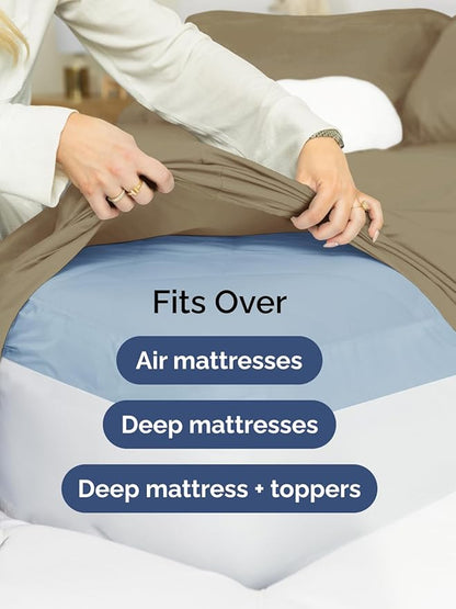 Extra Deep Pocket King Sheets - 4 Piece Breathable & Cooling Bed Sheets - Hotel Luxury Bed Sheet Set - Soft, Wrinkle Free & Comfy - Easily Fits Extra Deep Mattresses - Deep Pocket Khaki Sheets Set