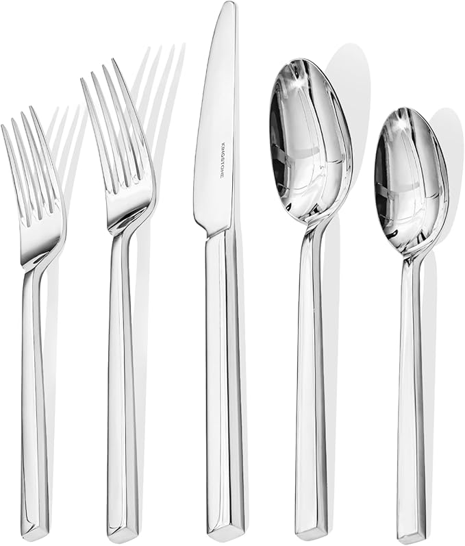 KINGSTONE Silverware Set, 40-Piece Flatware Cutlery Set Premium Stainless Steel, Service for 8, for Kitchen, Home, Wedding, Party, Mirror Polished and Dishwasher Safe