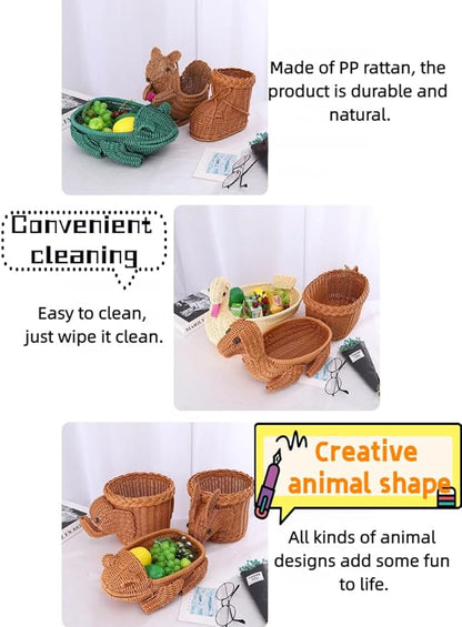 hand-woven round rattan basket storage basket storage box ornaments decorative basket multifunctional picnic food bread basket fruit gift basket key basket. (squirrel)