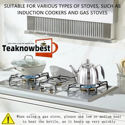 Stainless Steel Tea Pot with Removable Infuser - Loose Leaf Tea Maker, Home & Kitchen Teapot - Large 67.6 oz, Stovetop Safe Teapot for Tea/Coffee, Mirror Finish (2000ml)
