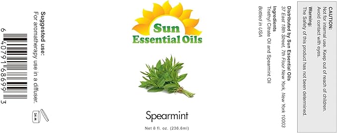 Sun Essential Oils Spearmint Essential Oil 8 oz – for Diffusers, Massage & Aromatherapy