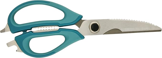 Rachael Ray Professional Multi Shear Kitchen Scissors with Herb Stripper and Sheath, 2 Piece, Agave Blue