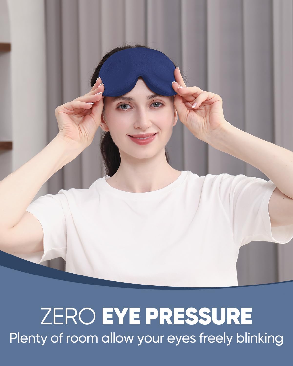 MZOO Sleep Eye Mask for Side Sleeper Men Women, Zero Eye Pressure 3D Sleeping Mask, Light Blocking Patented Design Night Blindfold, Soft Eye Shade Cover for Travel, Blue