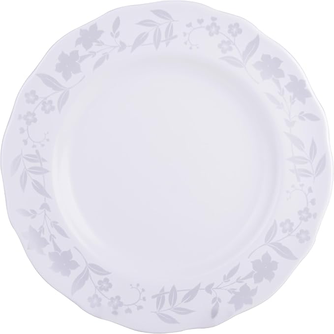 222 Fifth 12-Piece Porcelain Dinnerware Set for 4, Glossy White Plates and Bowls Sets with Silver Flower Pattern, Luxury Ceramic Dish Set, Elegant Kitchen Dishes for Everyday Dining, Refreshed Floral