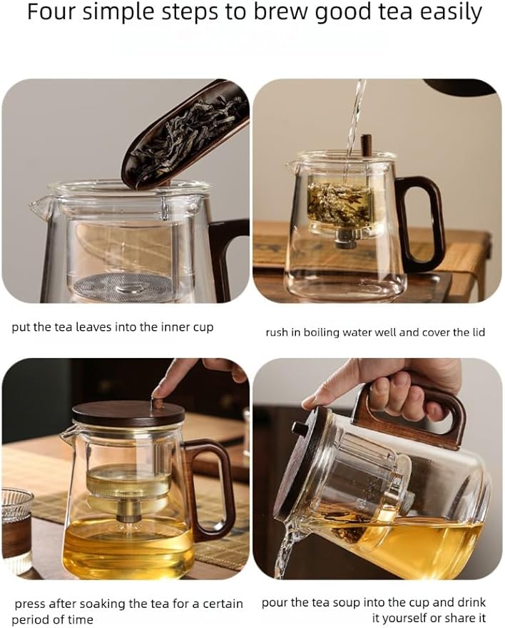 Glass Teapot with Removable Infuser, Loose Leaf Tea Brewing (Half circle shaped handle)