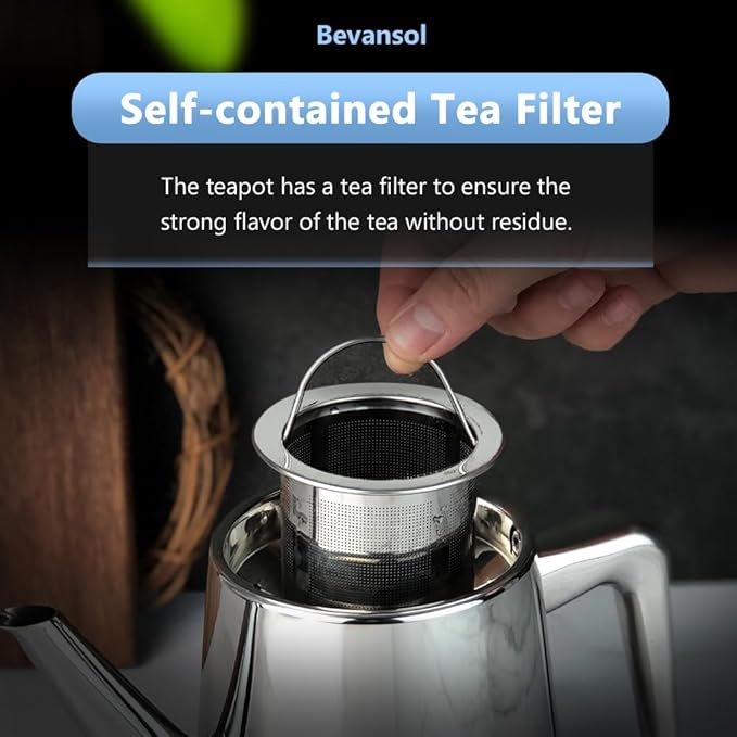 304 Stainless Steel Teapot Long Strain Large Capacity Teapot with Infuser and Removable Filter for Home Restaurant Office Dinnerware Accessories Drinkware Item (1500ml)