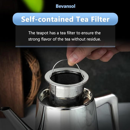 304 Stainless Steel Teapot Long Strain Large Capacity Teapot with Infuser and Removable Filter for Home Restaurant Office Dinnerware Accessories Drinkware Item (1500ml)