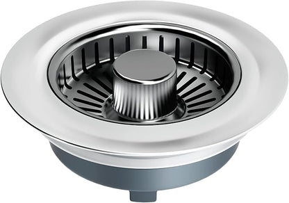 zaa Upgraded 3in1 Kitchen Sink Drain Strainer & Sink Stopper, 304 Stainless Steel Sink Drain Basket & Sink Protector for Kitchen with Anti-Clog Filter, Fit US Standard 3-1/2'' Sink Drain Hole, Gray