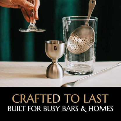 Double Bell Jigger by Bull In China - 0.25oz to 2oz Measures for Cocktails, Bars & Bartenders (Antique Brass)