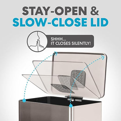 SIMPLI-Magic 13.2 Gallon (50L) Step Trash Can – Kitchen Garbage Can with Slow-Close Lid – Odor Control, Hands-Free, Easy to Clean, Brushed Stainless Steel (Rose Gold)