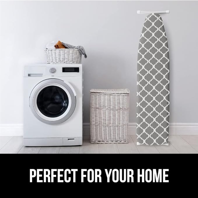 GORILLA GRIP The Original Ironing Board Cover and Pad, Silicone Coating, Thick Scorch Resistant Padding, Heavy Duty Iron Covers Standard Boards, Hook and Loop Fastener Strap, Quatrefoil Gray, 15x54