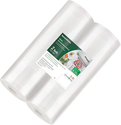 Bonsenkitchen Vacuum Sealer Bags, 11 in x 50 ft Rolls 2 Pack Seal Bags for Food Storage Saver, BPA Free, Commercial Grade Textured Food Roll Bags, Customized Size Bag for Sous Vide Cooking,VB3210