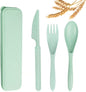 Reusable Travel Utensils Set with Case, Green Wheat Straw Portable Knife Fork Spoons Tableware, Eco-Friendly BPA Free Cutlery for Kids and Adults as Travel Picnic Camping Utensils