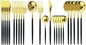 JASHII Flatware Serving Set 24 Piece, Stainless Steel Silverware Set, Titanium Black Gold Cutlery Set, Modern Elegant Tableware Set for Party, Christmas, Dinner (Black Gold)