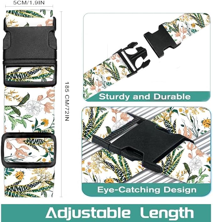 Luggage Straps for Suitcases Travel Belt Accessories, Cute Suitcase Strap, Adjustable Luggage Belt Strap, Heavy Duty with Quick-Release Buckle Luggage Strap Beautiful Flowers