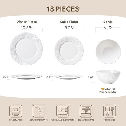 18Pc Textured White Bone China Set Service