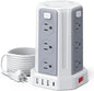 Power Strip Surge Protector, 10 Ft Extension Cord with 12 AC Multiple Outlets 4 USB (1 USB C), SMALLRT Power Tower Desktop Charging Station (White, 10 FT)
