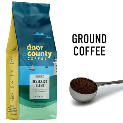 Door County Coffee Breakfast Blend Ground Coffee - Medium Roast - 100% Specialty Arabica - 10 oz Bag