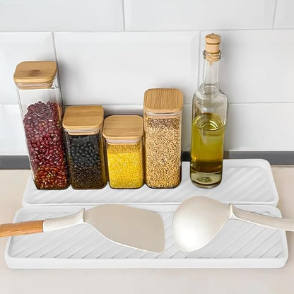 Silicone Organizer Tray for Kitchen Sinks and Bathrooms. Dishwasher-Safe, Non-Slip Countertop Tray, Bathroom Drawer Organizer Trays. Perfect for Makeup & Trinkets (White L 1PC)