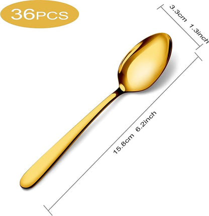 Pleafind 36 Pieces Gold Teaspoons Set - 6.2 inch, Spoon Silverware, Stainless Steel Tea Spoons, Mirror Polished Small Teaspoon, Dessert Spoons for Home, Kitchen, Restaurant, Dishwasher Safe
