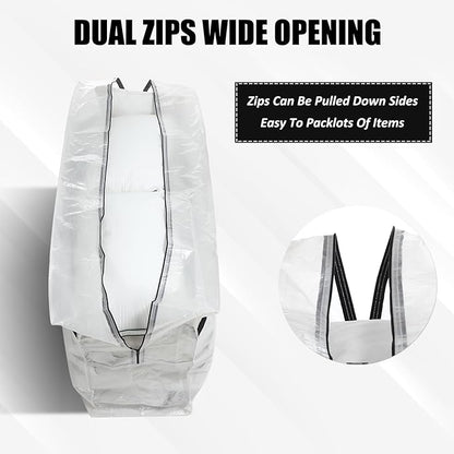 4 Pcs 96 Gallon Large Moving Bags with Zipper and Handles Foldable Storage Duffle Bags Heavy Duty Extra Large Totes for College Dorm Travel Clothes Blankets Bedding Moving (Clear)