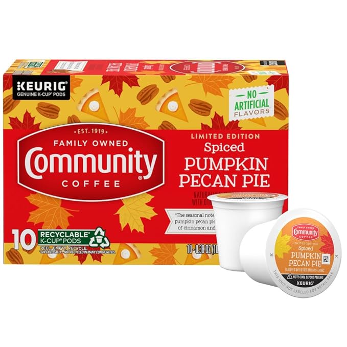 Community Coffee Spiced Pumpkin Pecan Pie Flavored Keurig Coffee Pods, 10 Count, Limited Edition, Medium Roast, 10 count (Pack of 1)