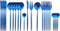 JASHII 24 Pieces Cutlery Flatware Set 304 Stainless Steel Home Kitchen Set, Mirror Polished, Knife/Fork/Spoon, Modern Elegant Tableware Set for Party, Christmas, Dinner (Blue)