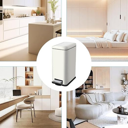2.6 Gallon Bathroom Trash Can with Lid, 10L Stainless Steel Garbage Can with Removable Liner Bucket, Slim for Small Spaces Narrow Office, Kitchen, Bedroom, Living Room (White