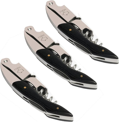 Professional Waiter Corkscrew Wine Key for Bartenders Set of 3,With Long Rosewood Handle Stainless Steel Handle Wine Opener for Bar Restaurant Waiters, Sommelier, Bartend (Black Wood 3 Packs)