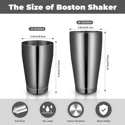 Sabary 6 Pcs Cocktail Shakers Professional Bar Shaker Boston Set Stainless Steel Martini Drink Mixer Basic Tool Weighted Shake Metal Can Cocktail Shaker Set, 18 Oz, 28 oz (Black)