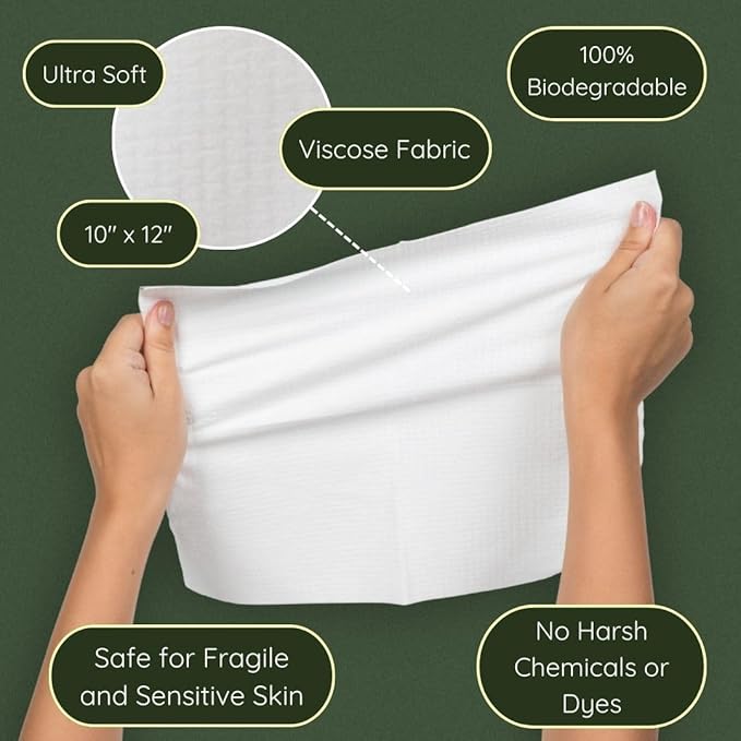 Clean Facial Towels for Sensitive Skin, 100% USDA Biobased Face Towels, 50 Count, Ultra Soft, Makeup Remover Dry Wipes, Viscose
