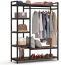 LITTLE TREE Free Standing Wood Closet Clothes Rack,Heavy Duty Grament Rack with Shelves,Hanging Racks for Clothes Clothing Rack for Bedrom,Wardrobe Closet Organizer,350 lb Capacity,Rustic