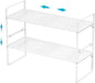 iPEGTOP Expandable Cabinet Storage Shelf Organizer Rack, Heavy Duty Stackable Steel Metal Spice Rack Adjustable Height Pantry Garage Shelf for Counter Kitchen Organization, White - 2 Pack