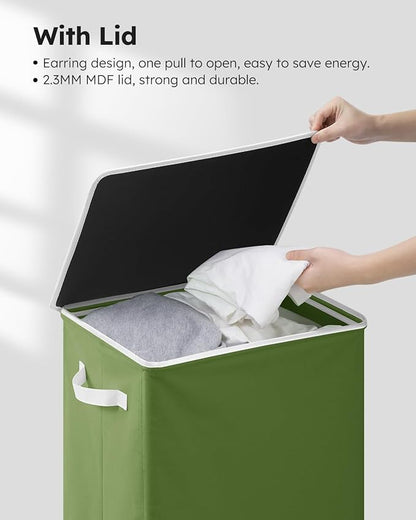 SOLEDI Laundry Hamper with Lid 100L Large & Tall Collapsible Laundry Basket, Clothes Hamper with Bag Removable Easy to Carry, Dirty Hampers for Bedroom, Bathroom, Dorm, College, Dark Green