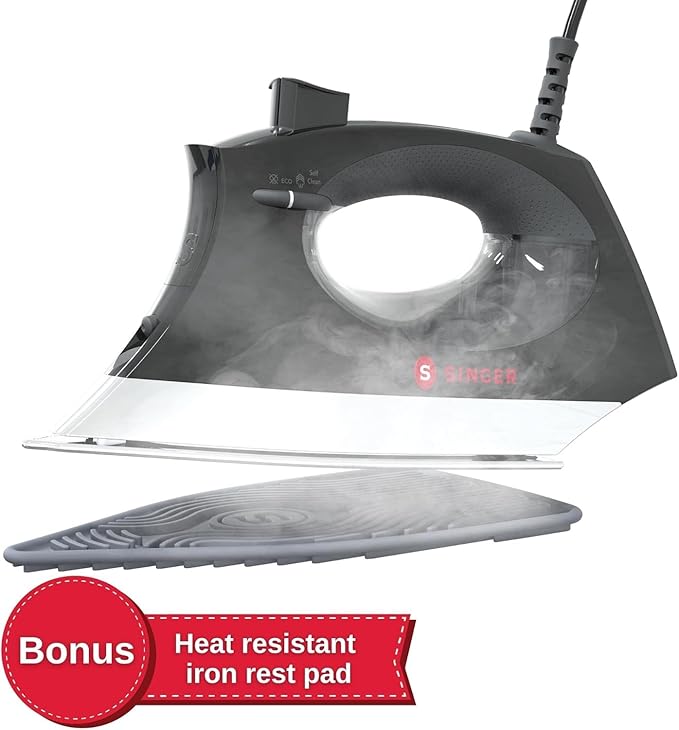 SINGER SteamCraft Plus 2.0 Steam Iron (1800W) | Steamer with Stainless Steel Plate, OnPoint Precision Tip, Vertical Steam, Auto Shutoff & 300ml Tank Capacity - Black