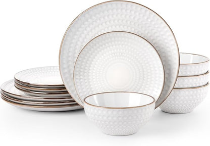 Famiware Ceramic Plates and Bowls Sets, Chip & Scratch Resistant, Microwave &
