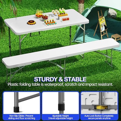 VSOAEIL 4 FT Folding Table,Small Plastic Foldable Table Adjustable Height
