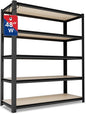 WORKPRO House 5-Tier Shelving Unit, Adjustable Heavy Duty Storage Shelves, Wood Grain Pattern, Waterproof Board, 3000lbs Boltless Shelving for Kitchen, Living Room, Garage, 48"W x 24"D x 72"H, Black
