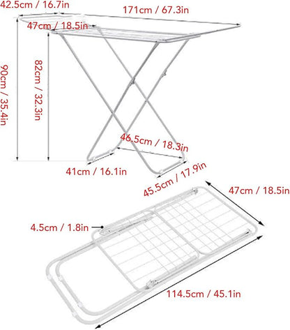 Diydeg Clothes Drying Rack, Foldable Portable Laundry Drying Rack with Height Adjustable Wings, Space Saving Heavy Duty Metal Clothes Hanger for Indoor Outdoor Use, Laundry Room