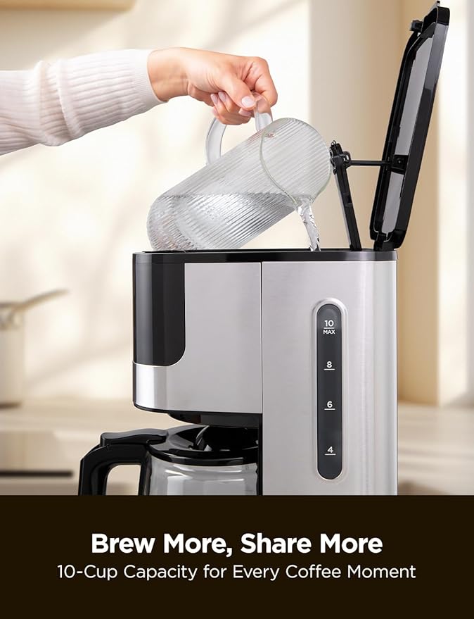 CUCKOO Classic 10-Cup Drip Coffee Maker, Easy To Use Coffee Machine with Programmable Timer, Includes Glass Coffee Pot with Two Brew Strength Settings and Reusable Mesh Filter (CCM-BD011B)