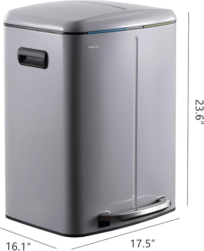happimess HPM1005I Marco Rectangular 10.6-Gallon Double Bucket Trash Can with Soft-Close Lid, Fog Gray, Fingerprint Resistant, Modern, Minimalistic for Home, Kitchen, Office, Bedroom, Bathroom