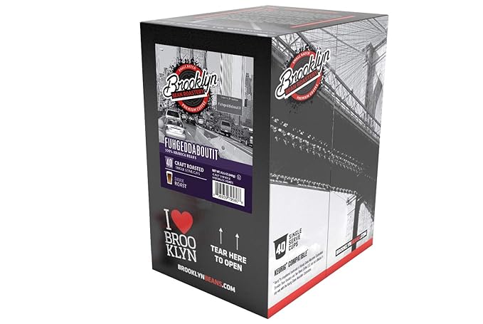 Brooklyn Beans Fuhgeddaboutit Gourmet Coffee Pods - Compatible with Keurig 2.0 K Cup Brewers, 40 Count, Bold and Rich Dark Roast