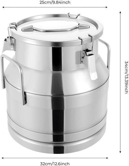 Milk Can Stainless Steel Containers with Lids Old Fashion Milk Jug Metal Bucket with Practical Handles, Sealed Bucket for Milk Water Wine Honey Oil Rice Tea Beans Grains (20L/5.28Gal)