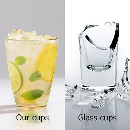 Topsky 12-ounce Plastic Water Tumblers | Set of 4 Transparent Unbreakable Drinking Glasses Clear Acrylic Reusable Juice Wine Cups for Home Picnic Party, Dishwasher Safe,Stackable