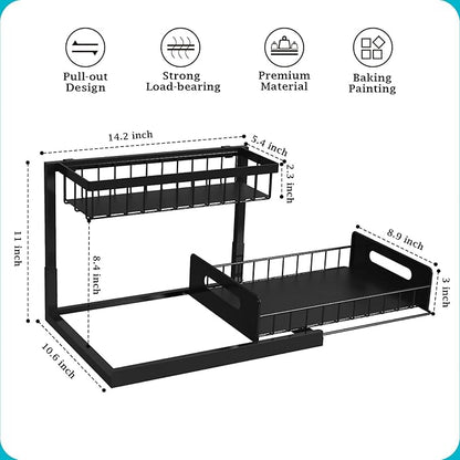 REALINN Under Sink Organizer, Pull Out Cabinet Storage 2 Tier Slide Out Sink Shelf, Kitchen Organizers and Storage, Black, 1 Pack