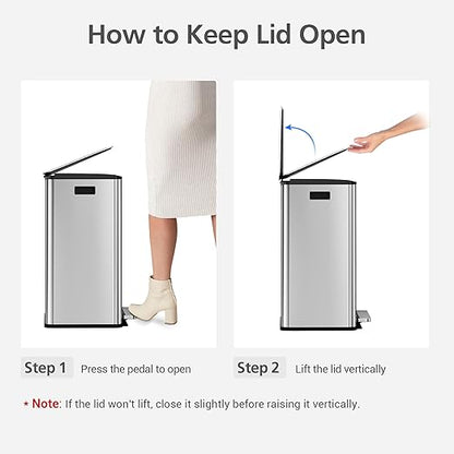 GarveeHome 60 L/16 gal Kitchen Trash Can,2×8 gal Pedal Trash Bin with Removable Baskets,Stainless Steel Garbage Can for Kitchen Office Restaurant School Hospital
