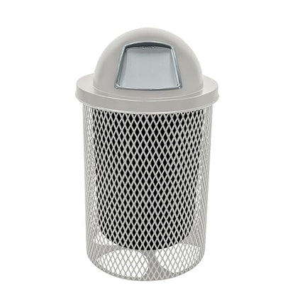 COATEDOUTDOORFURNITURE RDT-TXTGRY Heavy Duty 32 Gallon Round Trash Receptacle, Liner Included, Textured Red with Textured Grey Steel Dome Top, Made in America
