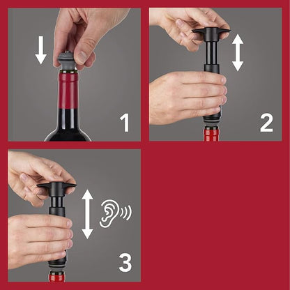 Vacu Vin Wine Saver Pump Pink with Vacuum Wine Stopper - Keep Your Wine Fresh for up to 10 Days - 1 Pump 6 Stoppers - Reusable - Made in the Netherlands