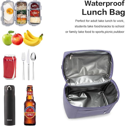 NOL Natural Organic Lifestyle Insulated Lunch Bags for Women Cooler Bag Lightweight Nylon Waterproof Lunch Box For Work (Light purple, Medium(normal))
