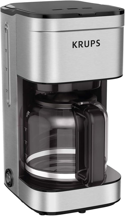 KRUPS Coffee Maker 10 Cups Simply Brew Stainless Steel Drip Coffee Maker, 900 Watts Coffee Filter, Drip Free, Dishwasher Safe Pot , Black & Silver